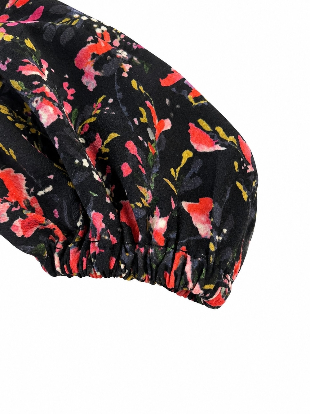 French Connection Black Floral Smocked Mini Dress with Pink Accents Fit & Flare - Picture 4 of 7